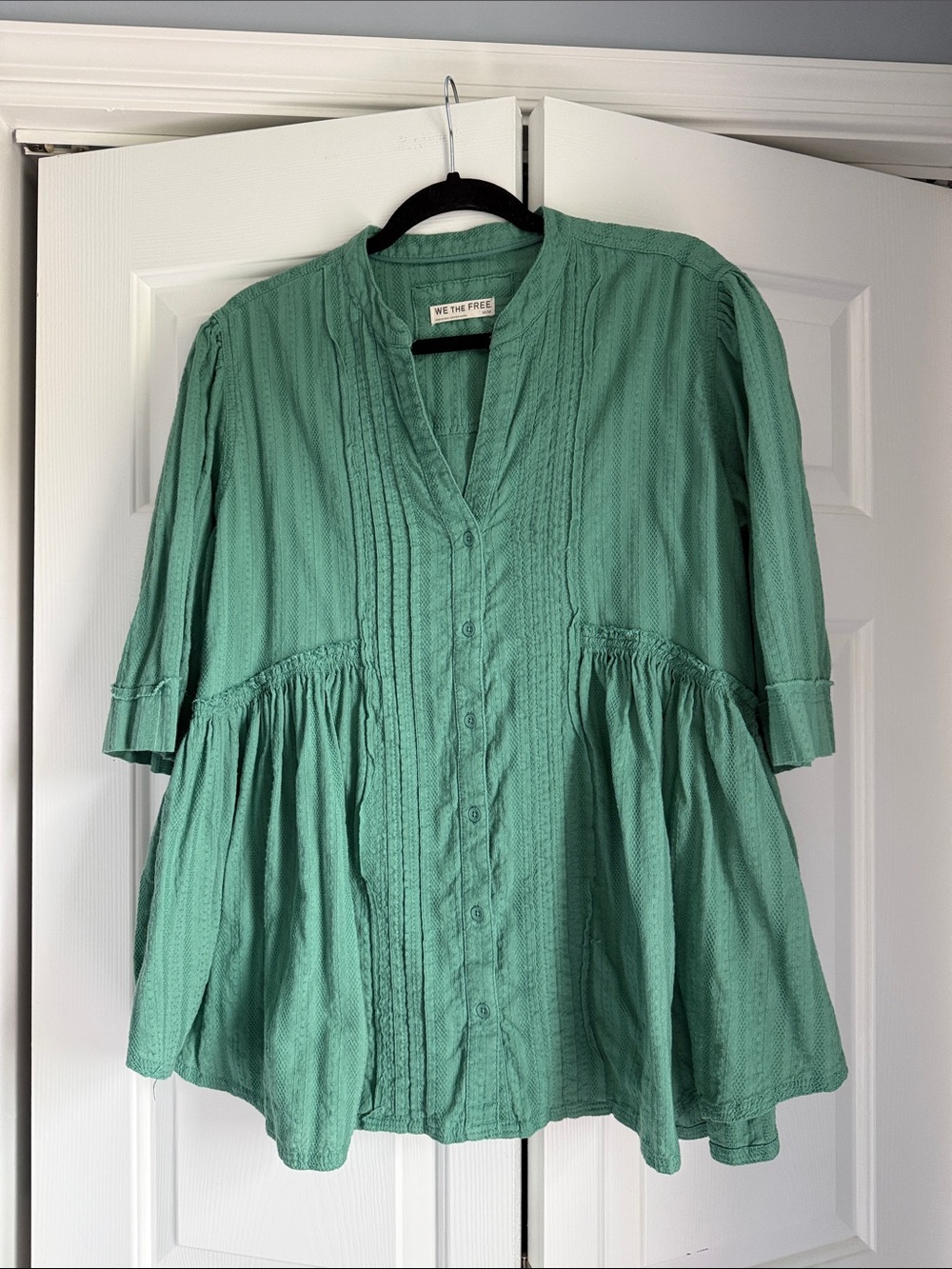 We The Free Teal-Green Button Front Peasant Tunic